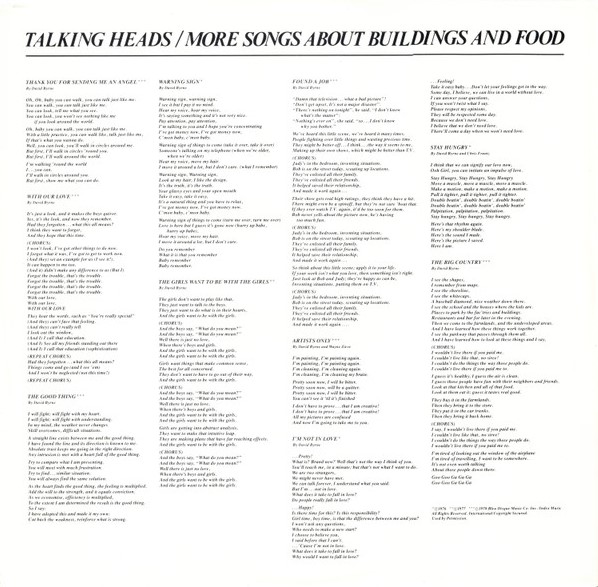 Talking Heads More Songs About Buildings And Food First Year