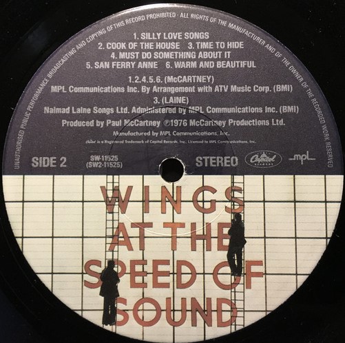 Wing Record Label Wings Wings At The Speed Of Sound First Year Pressing 1976 US MPL SW ...