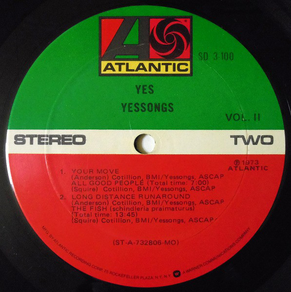 YES Yessongs 1975 US Atlantic SD 3-100 Vintage Vinyl Record Album ...